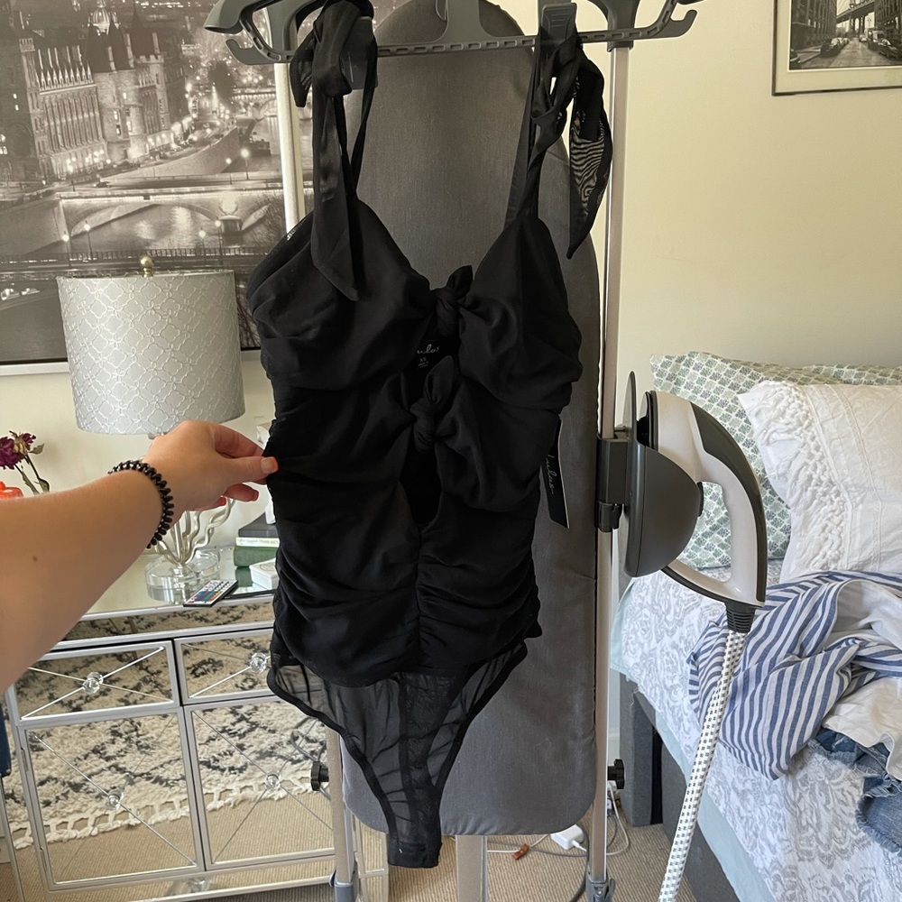 Lulus black tie front bodysuit